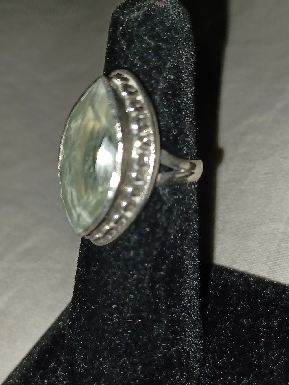 Silver Ring with Light Green Amethyst Prasiolite Marquise Gemstone Approx Size 5